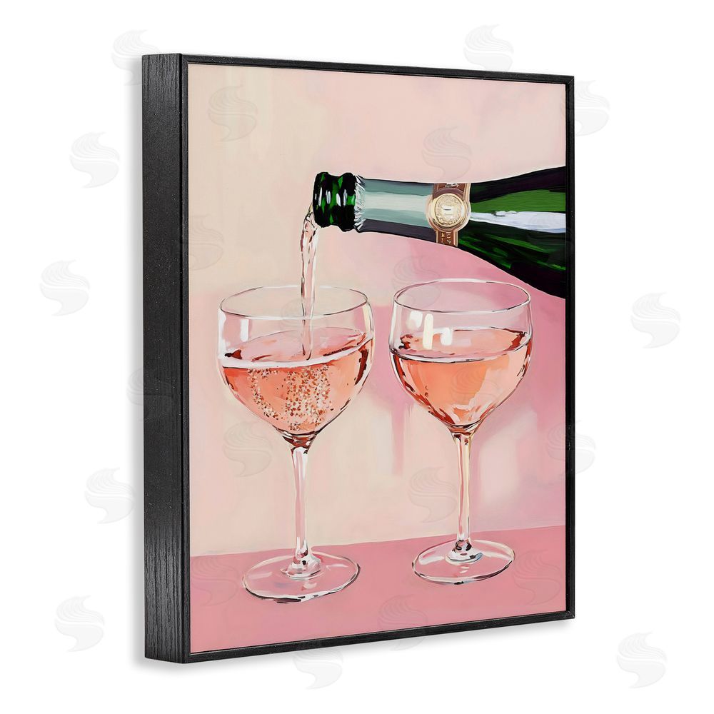 The Prints Vibe Pink Champagne Toast for Two Black Framed Giclee Wall Art