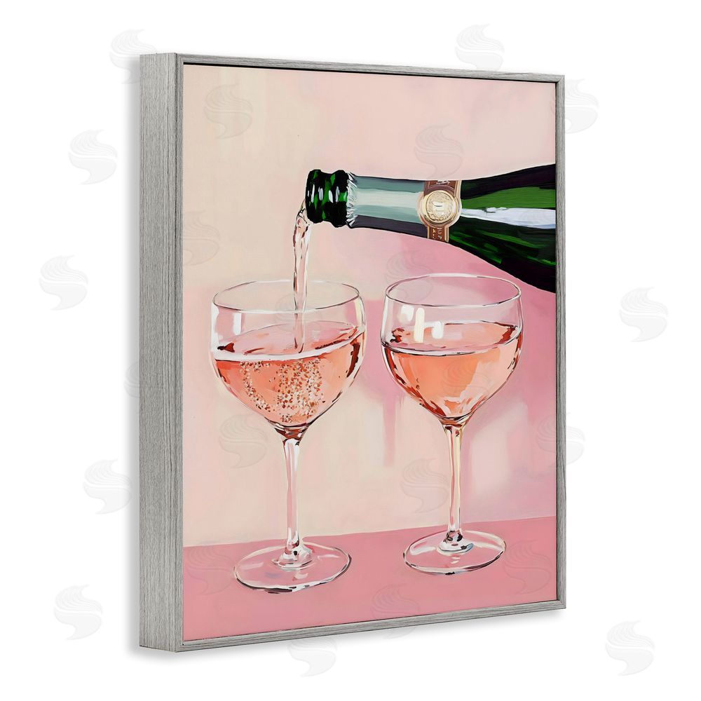 The Prints Vibe Pink Champagne Toast for Two Gray Framed Giclee Wall Art