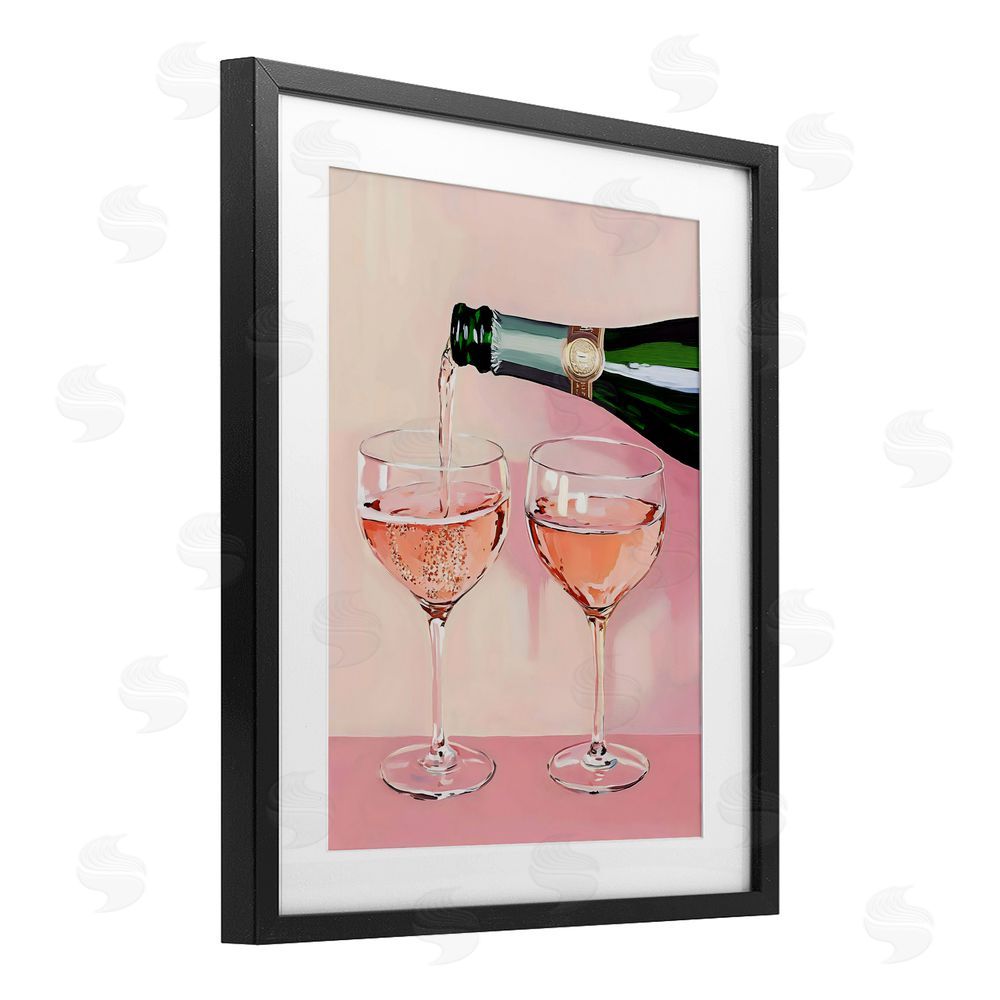 The Prints Vibe Pink Champagne Toast for Two Black Framed Print Under Glass Wall Art