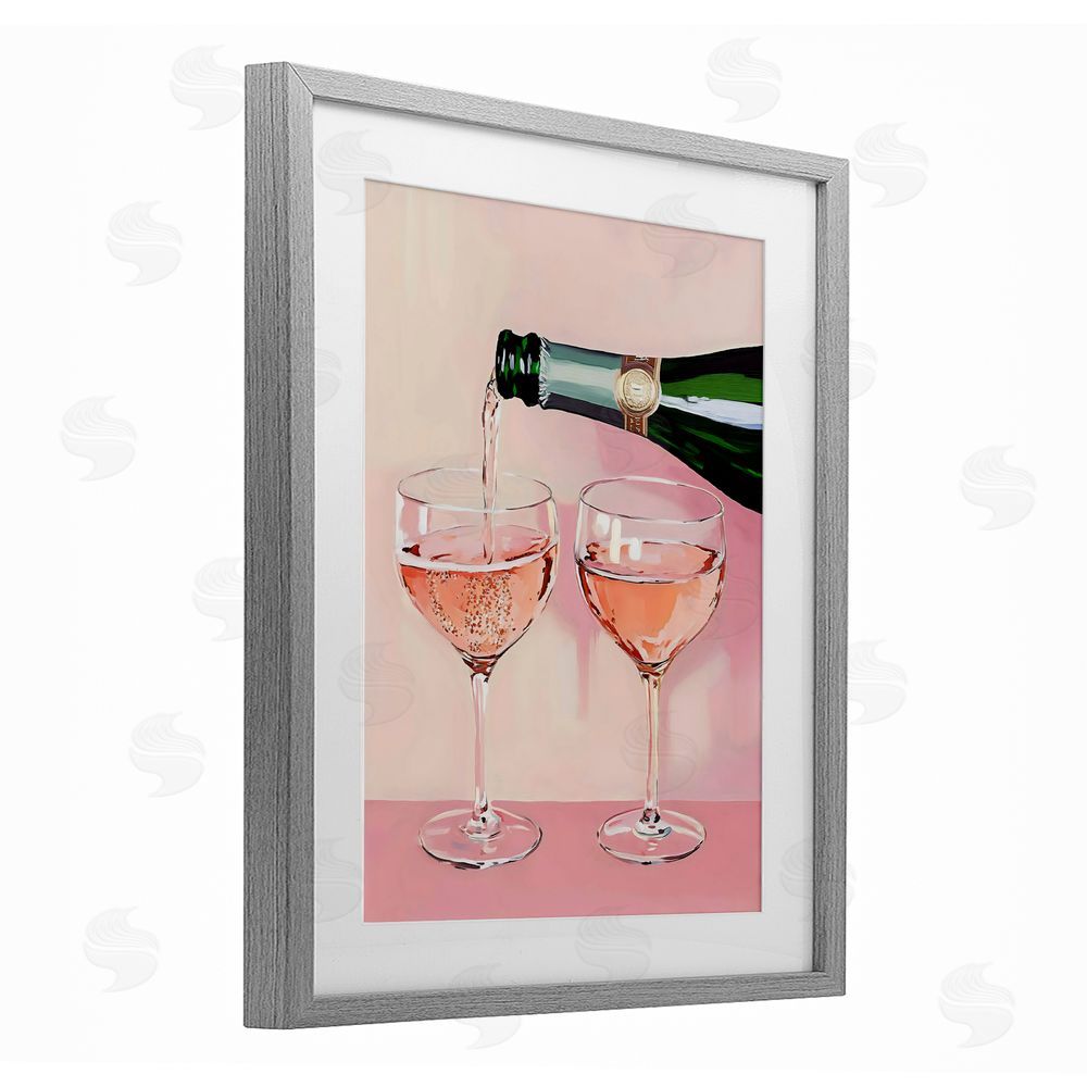 The Prints Vibe Pink Champagne Toast for Two Gray Framed Print Under Glass Wall Art