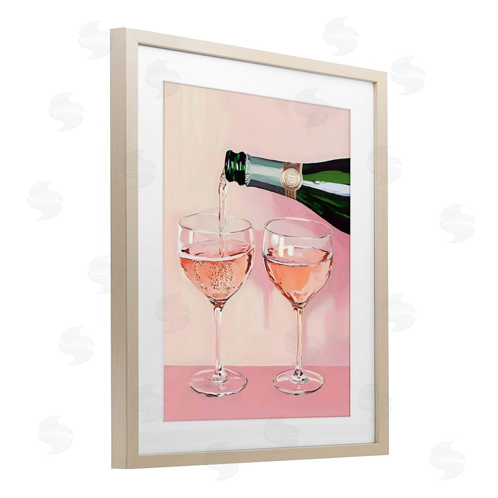 The Prints Vibe Pink Champagne Toast for Two Brown Framed Print Under Glass Wall Art