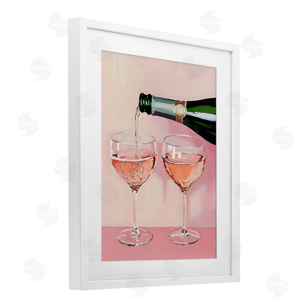 The Prints Vibe Pink Champagne Toast for Two White Framed Print Under Glass Wall Art