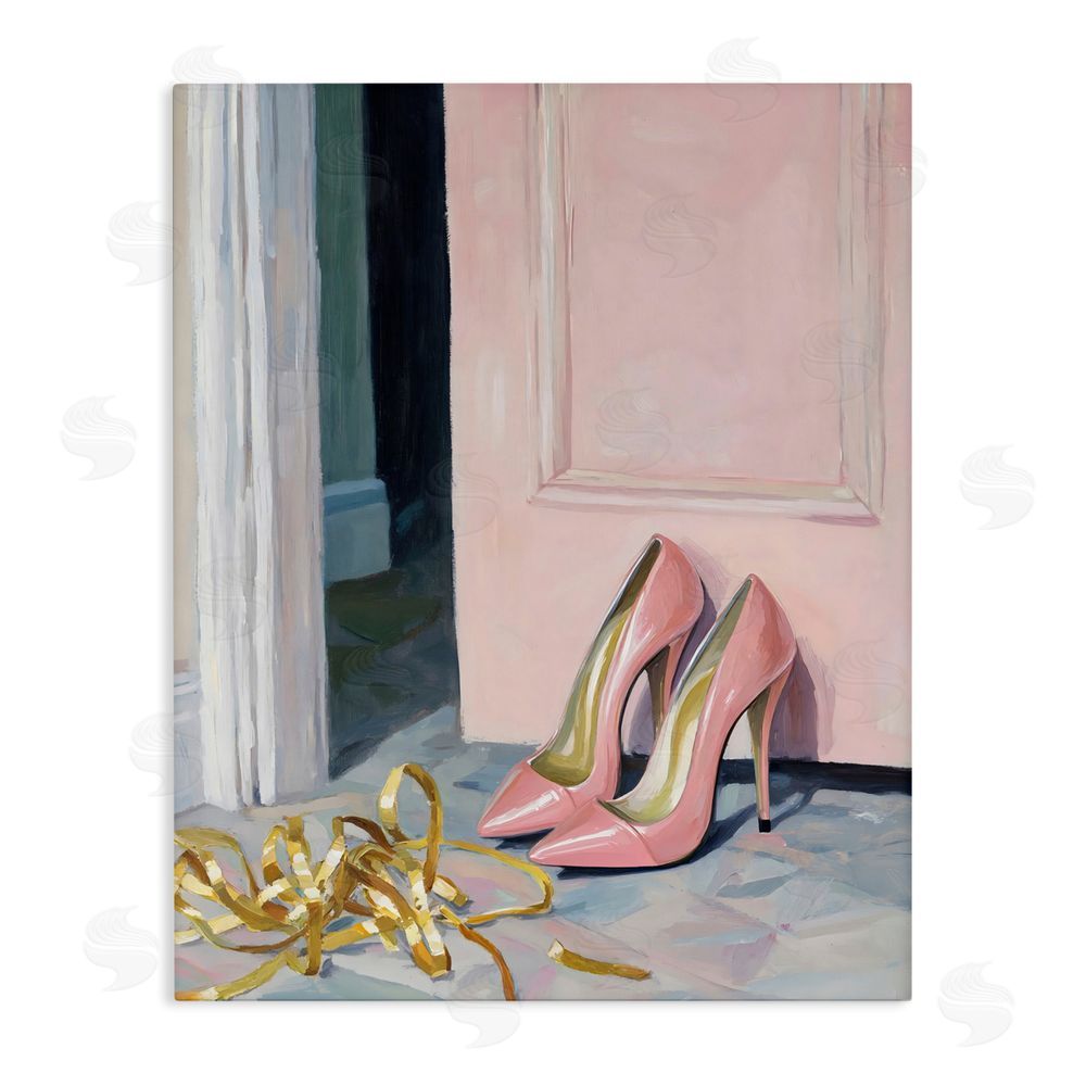 The Prints Vibe Pink High Heels & Tinsel Stretched Canvas Wall Art
