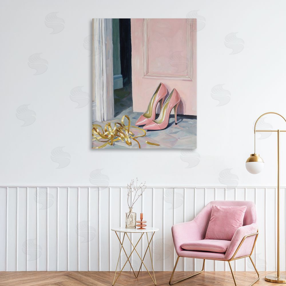 The Prints Vibe Pink High Heels & Tinsel Stretched Canvas Wall Art in Room