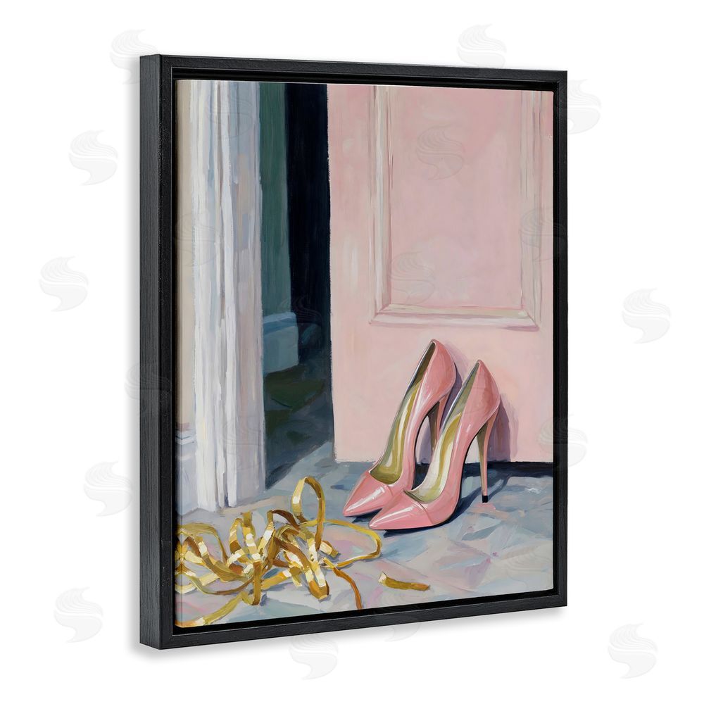 The Prints Vibe Pink High Heels & Tinsel Black Floating Framed Canvas Wall Art