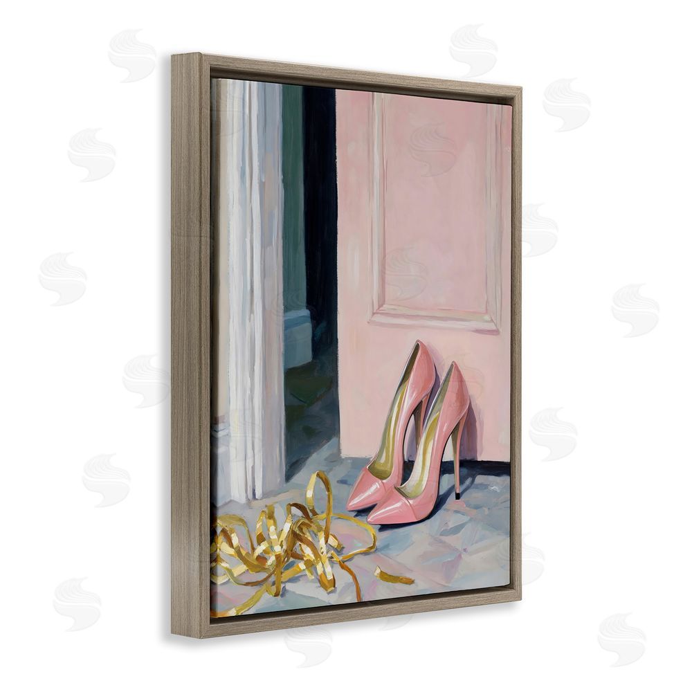 The Prints Vibe Pink High Heels & Tinsel Brown Floating Framed Canvas Wall Art