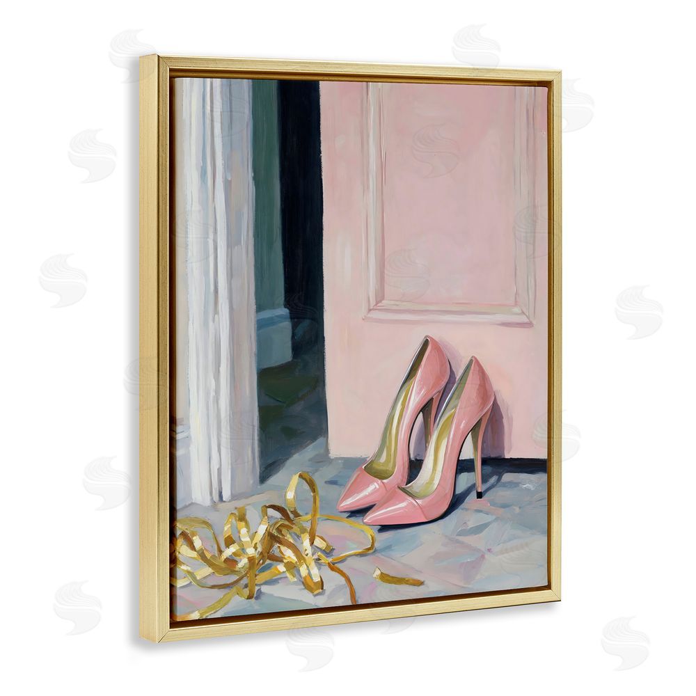 The Prints Vibe Pink High Heels & Tinsel Gold Floating Framed Canvas Wall Art