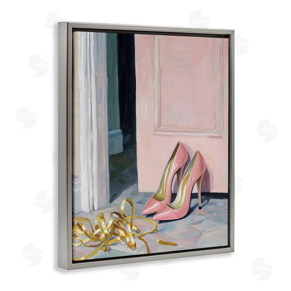 The Prints Vibe Pink High Heels & Tinsel Gray Floating Framed Canvas Wall Art