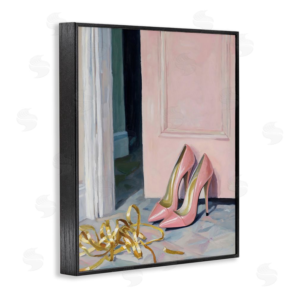 The Prints Vibe Pink High Heels & Tinsel Black Framed Giclee Wall Art