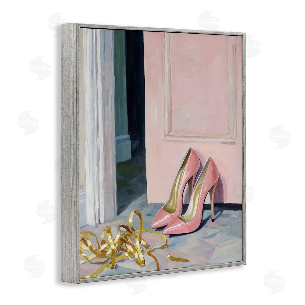 The Prints Vibe Pink High Heels & Tinsel Gray Framed Giclee Wall Art