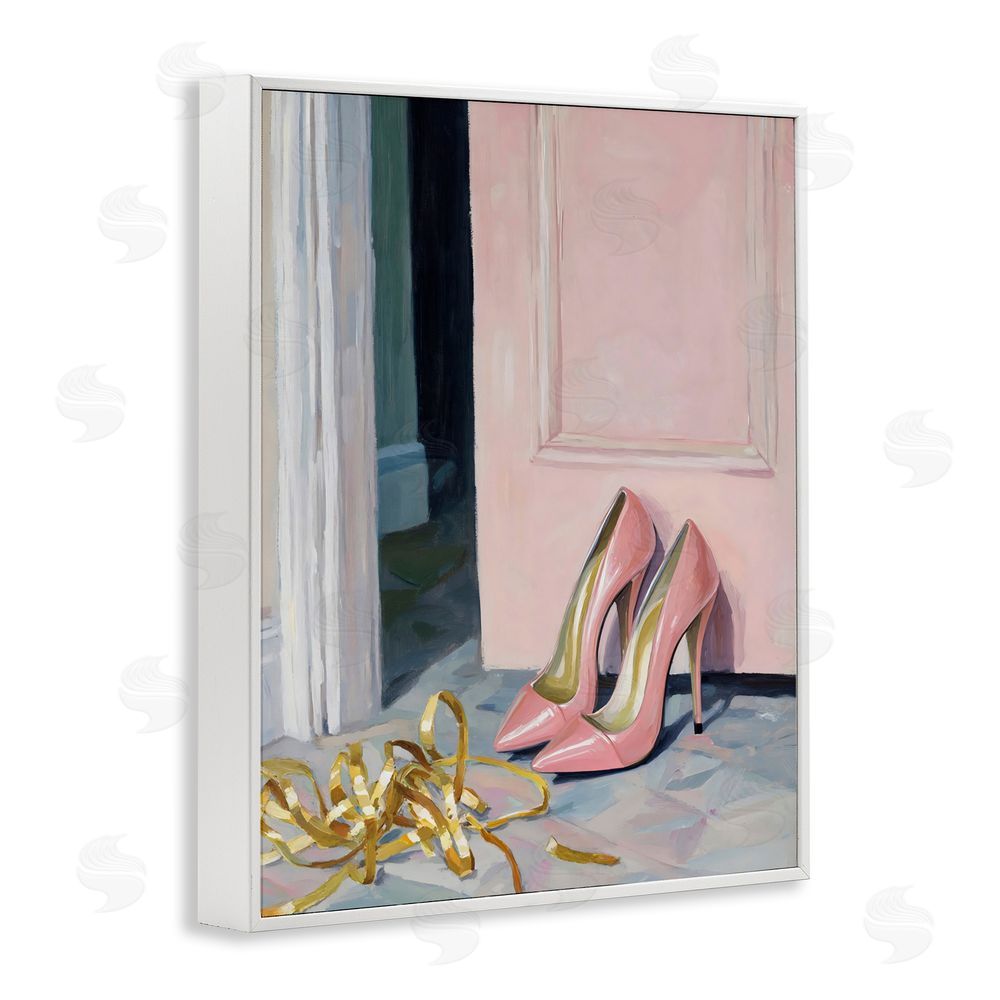 The Prints Vibe Pink High Heels & Tinsel White Framed Giclee Wall Art