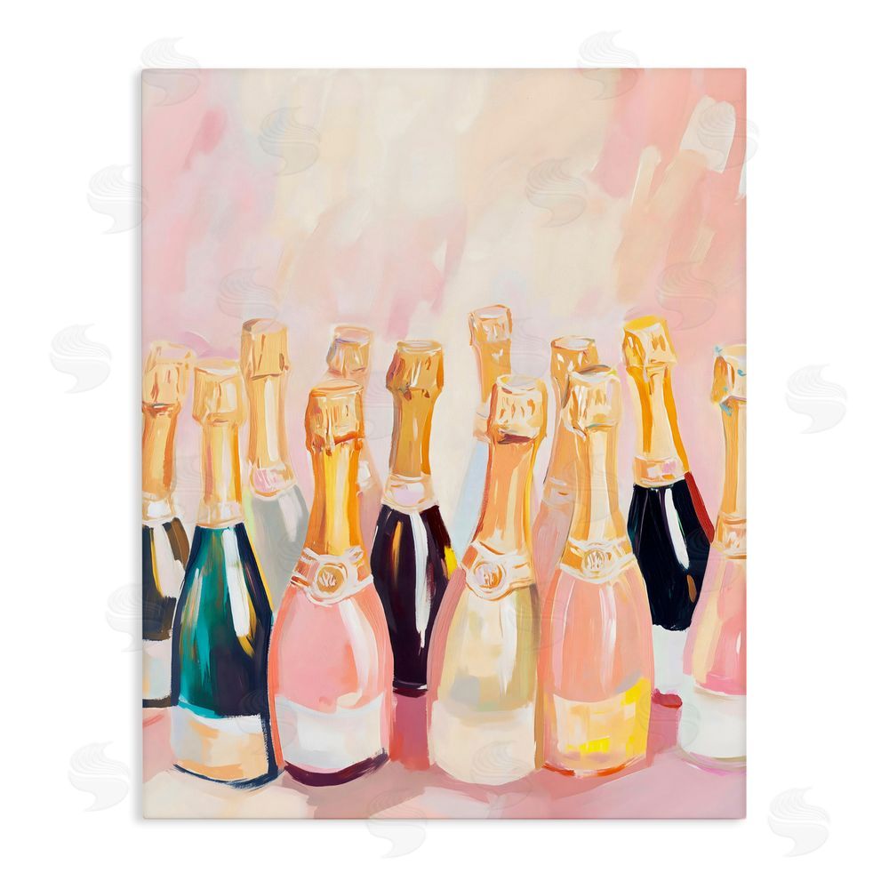 The Prints Vibe Blush Champagne Bottles Collection Stretched Canvas Wall Art Print