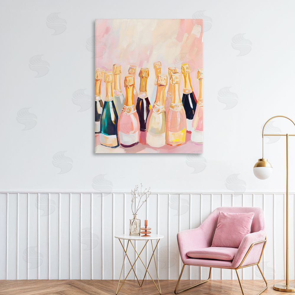 The Prints Vibe Blush Champagne Bottles Collection Stretched Canvas Wall Art Print in Room