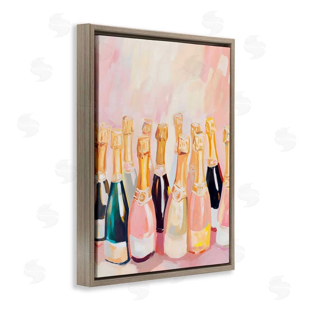 The Prints Vibe Blush Champagne Bottles Collection Brown Floating Frame Stretched Canvas Wall Art Print