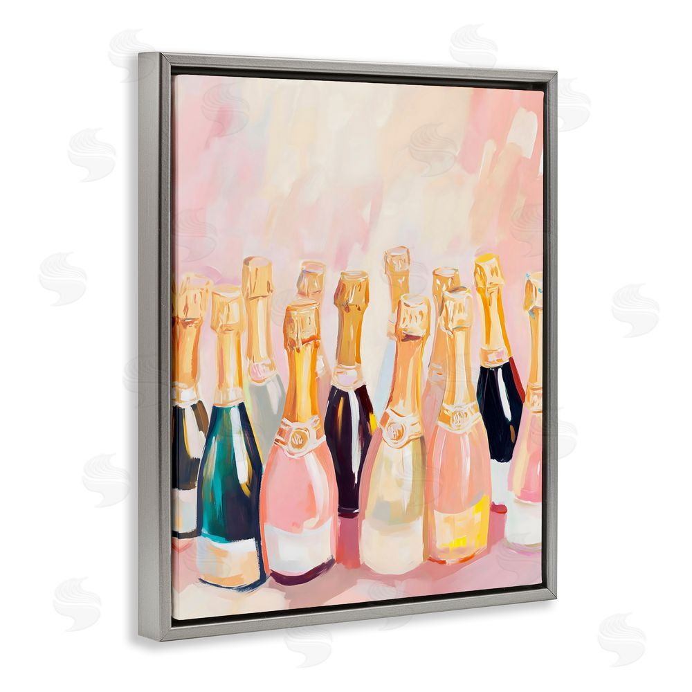 The Prints Vibe Blush Champagne Bottles Collection Gray Floating Frame Stretched Canvas Wall Art Print