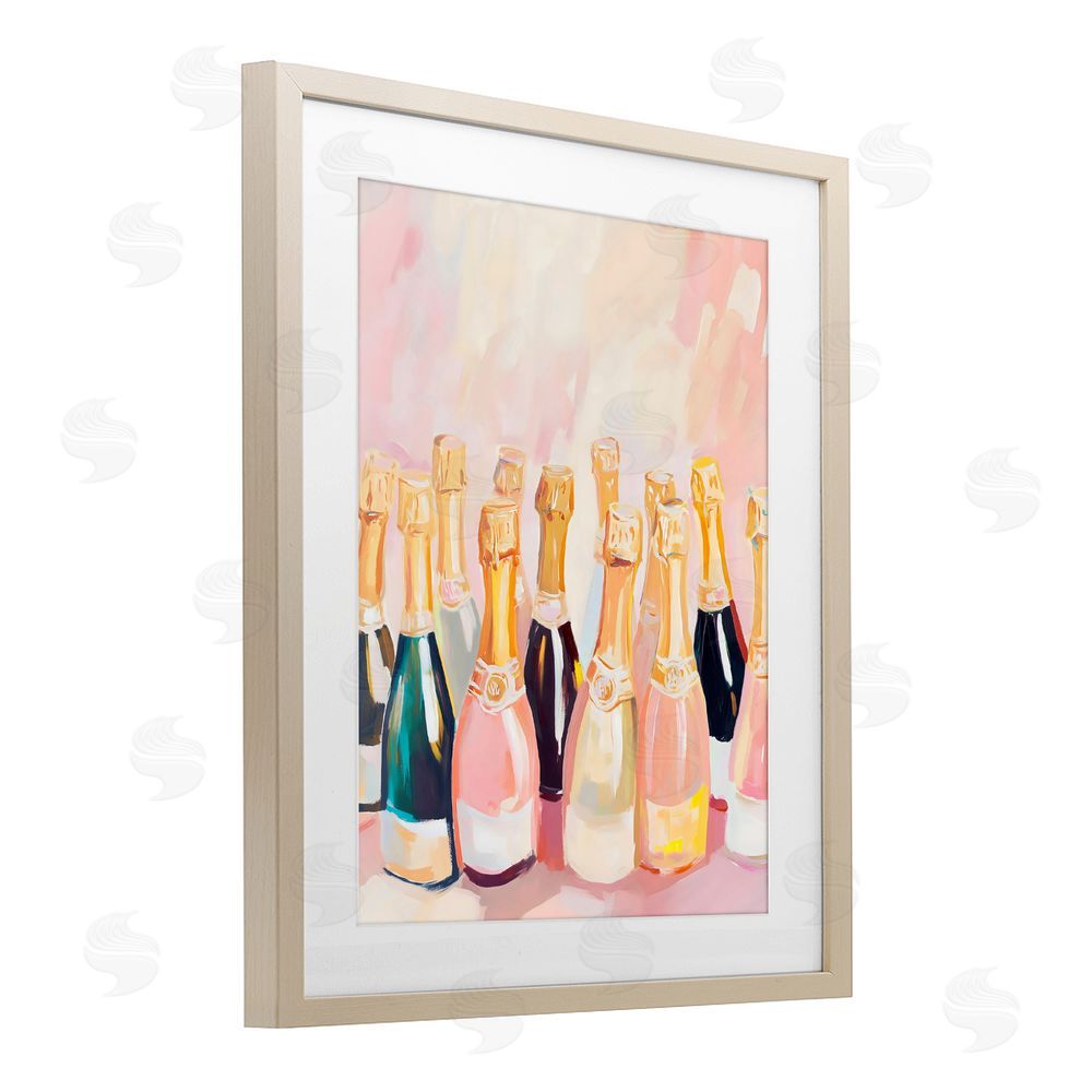 The Prints Vibe Blush Champagne Bottles Collection Brown Framed Print Under Glass with Matting Wall Art