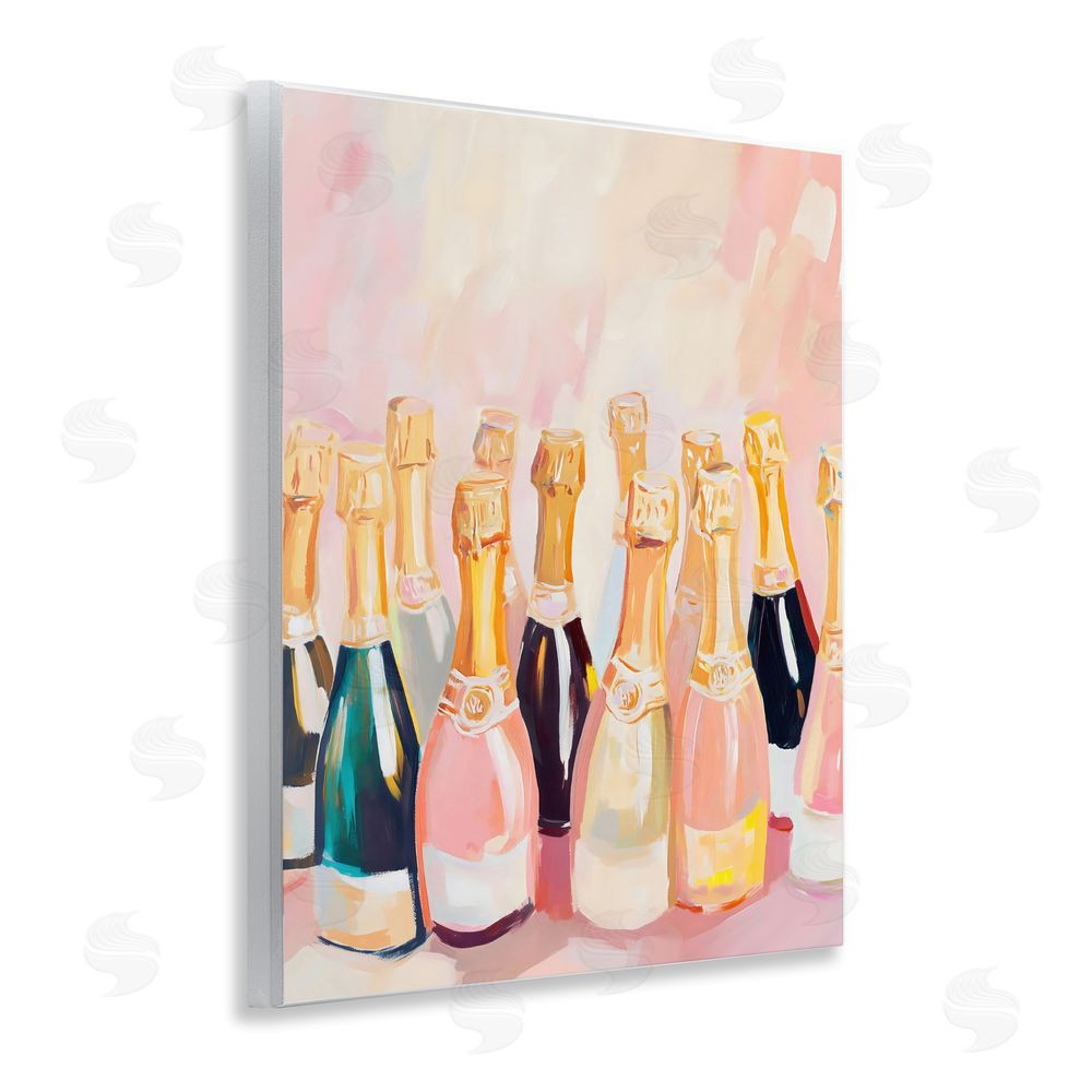 The Prints Vibe Blush Champagne Bottles Collection Wall Plaque Art Print with White Foil Wrap
