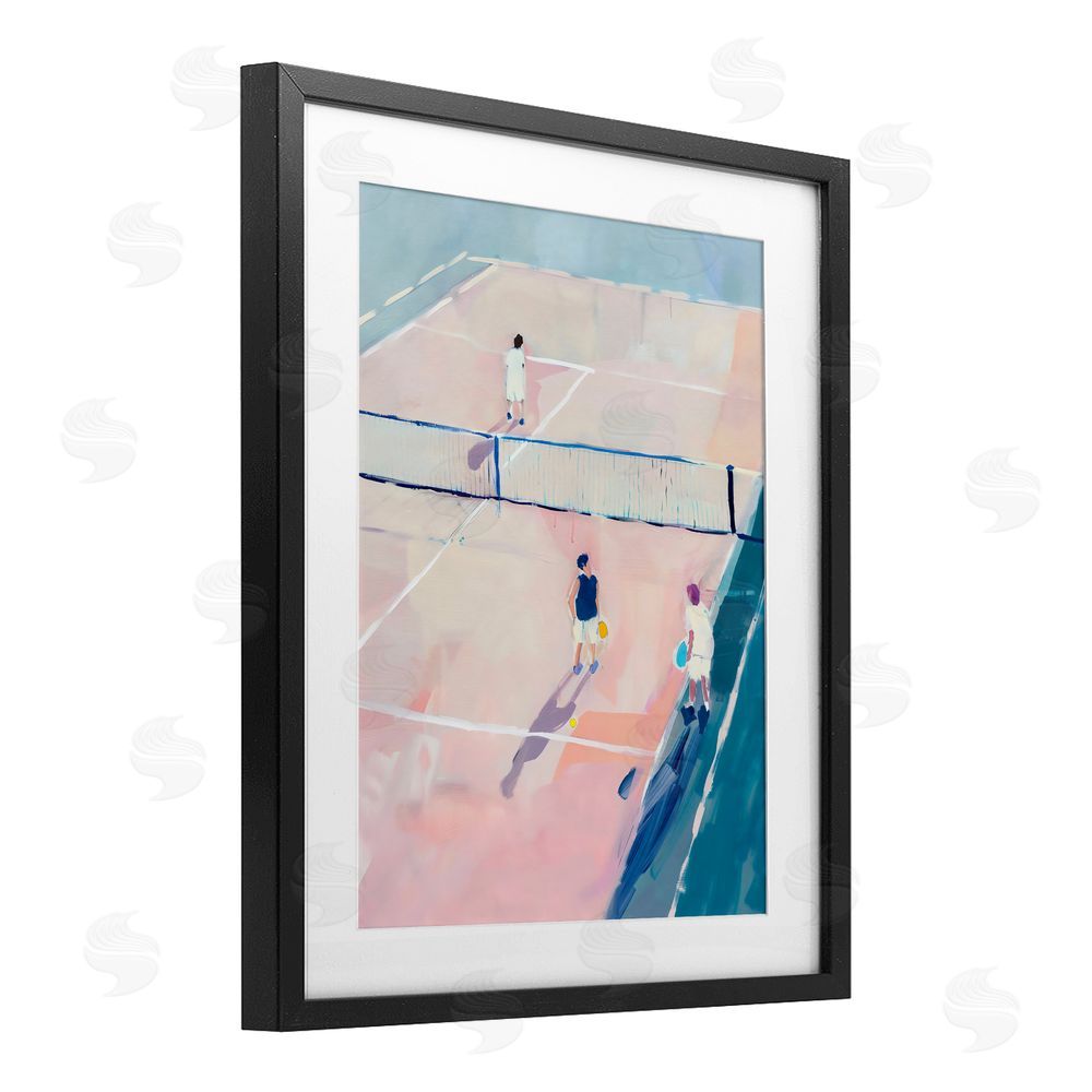The Prints Vibe Summer Game of Tennis Black Framed Print Under Glass with White Mat Wall Art