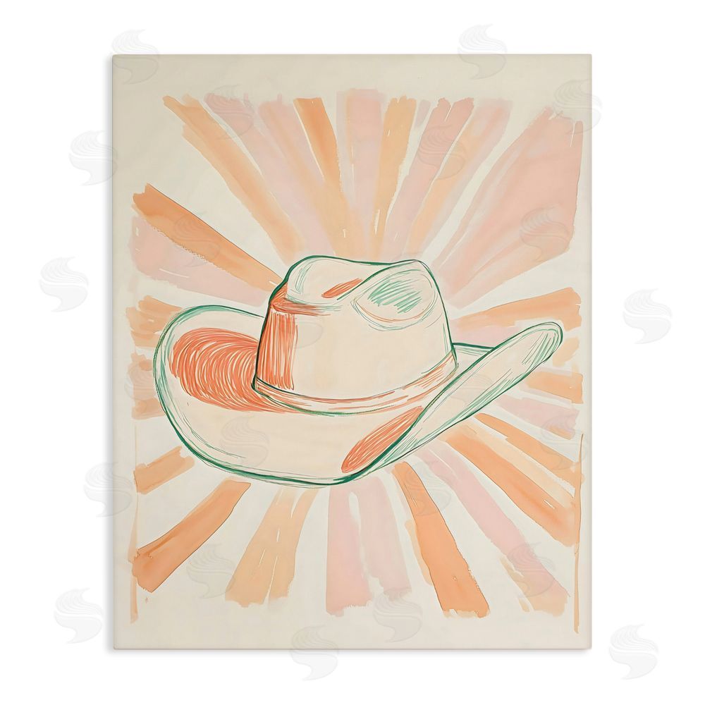 The Prints Vibe Sunburst & Cowboy Hat Stretched Canvas Wall Art Print