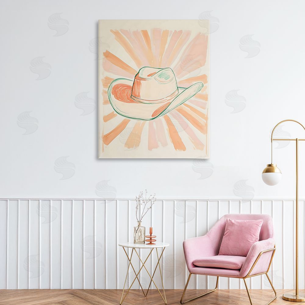The Prints Vibe Sunburst & Cowboy Hat Stretched Canvas on Wall