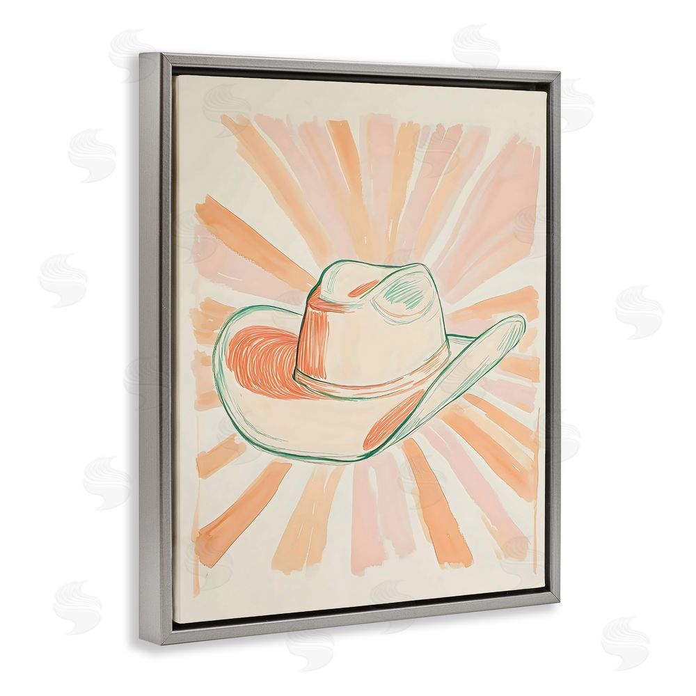 The Prints Vibe Sunburst & Cowboy Hat Gray Floating Framed Canvas Wall Art Print