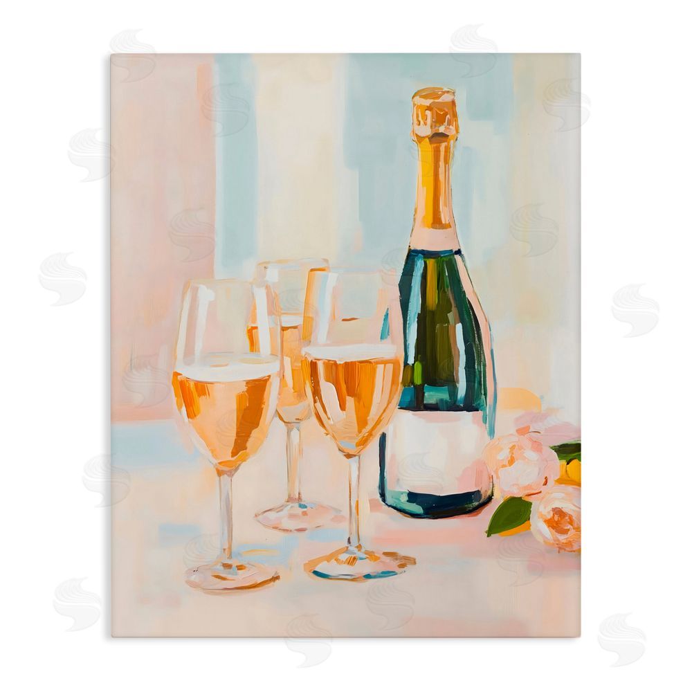 The Prints Vibe Champagne Triple Toast Stretched Canvas Wall Art Print