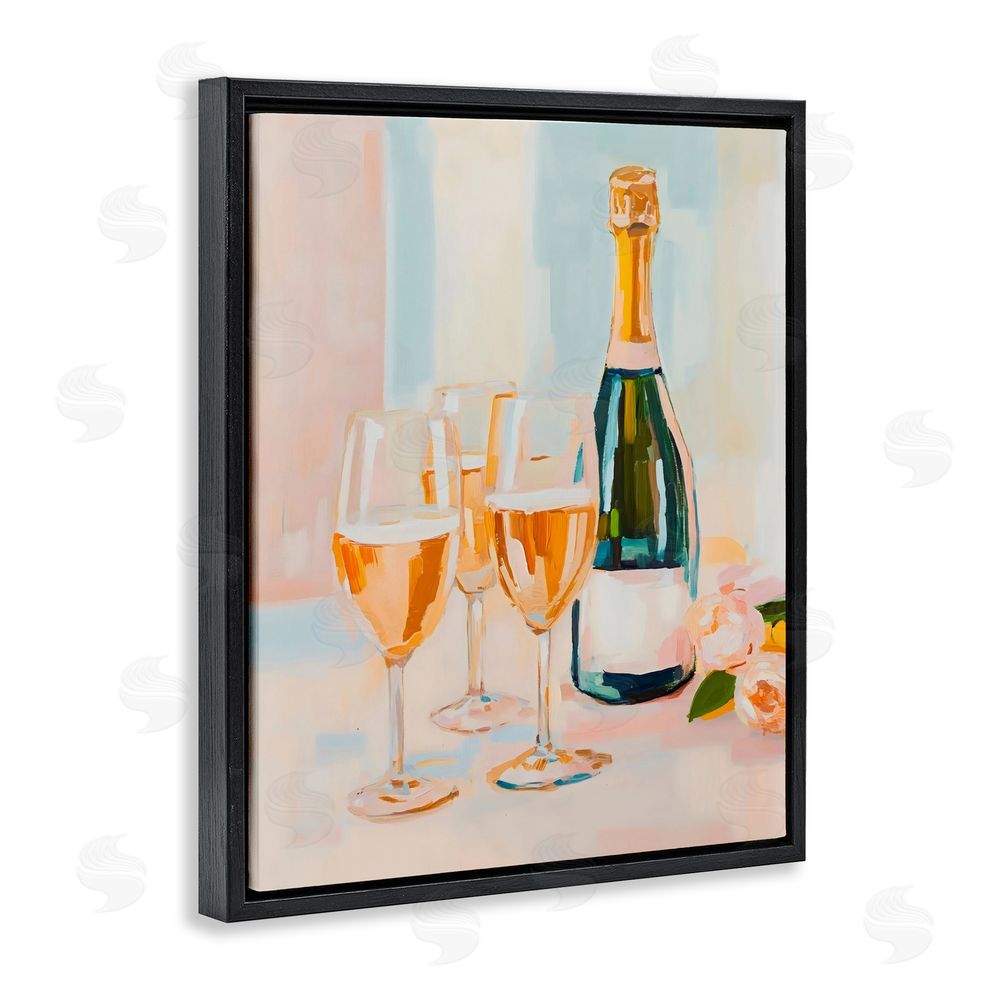 The Prints Vibe Champagne Triple Toast Black Floating Frame Stretched Canvas Wall Art Print