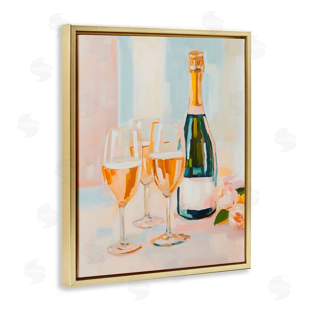 The Prints Vibe Champagne Triple Toast Gold Floating Frame Stretched Canvas Wall Art Print