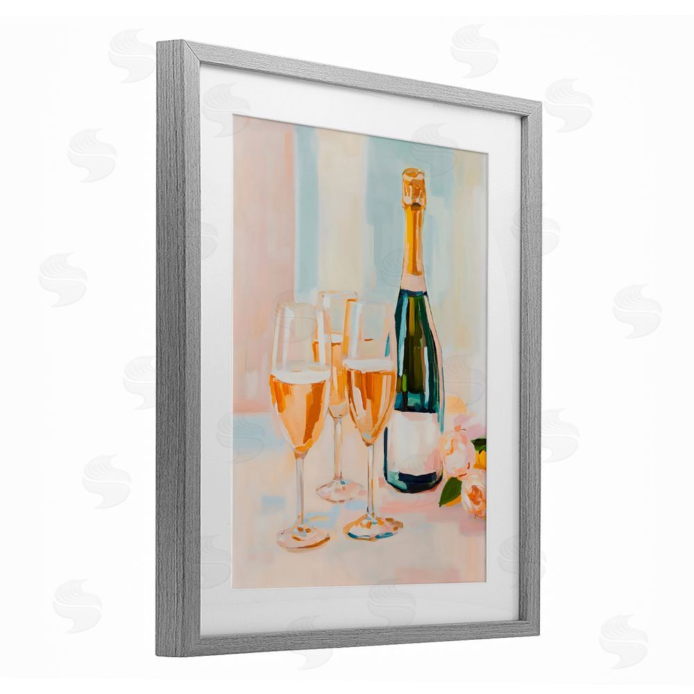 The Prints Vibe Champagne Triple Toast Gray Framed Print Under Glass with Matting Wall Art