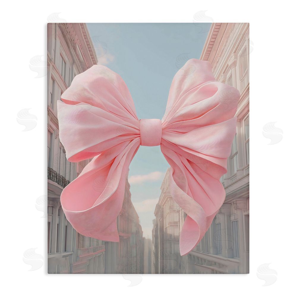 The Prints Vibe Pink Bow over City Street Stretched Canvas Wall Art
