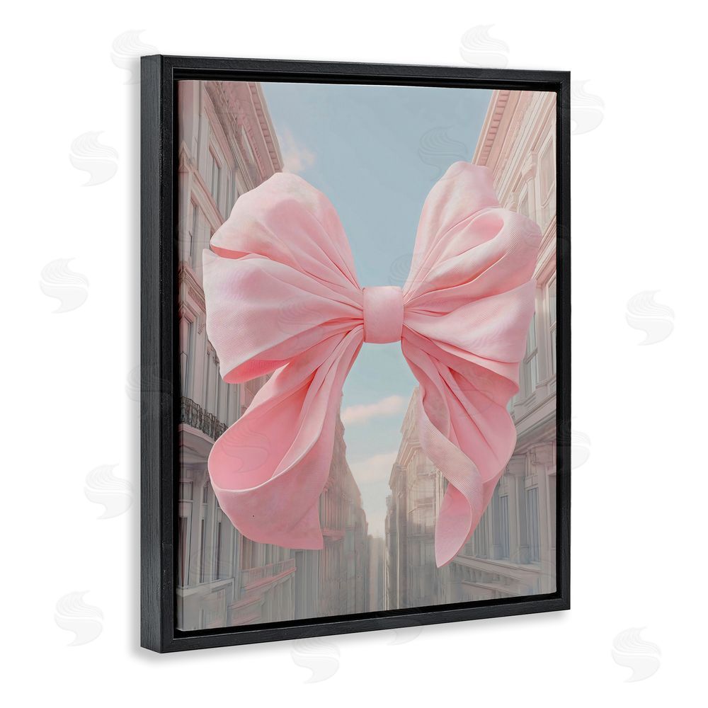 The Prints Vibe Pink Bow over City Street Black Floating Framed Canvas Wall Art