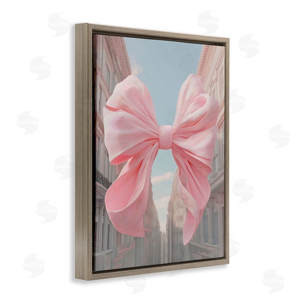 The Prints Vibe Pink Bow over City Street Brown Floating Framed Canvas Wall Art