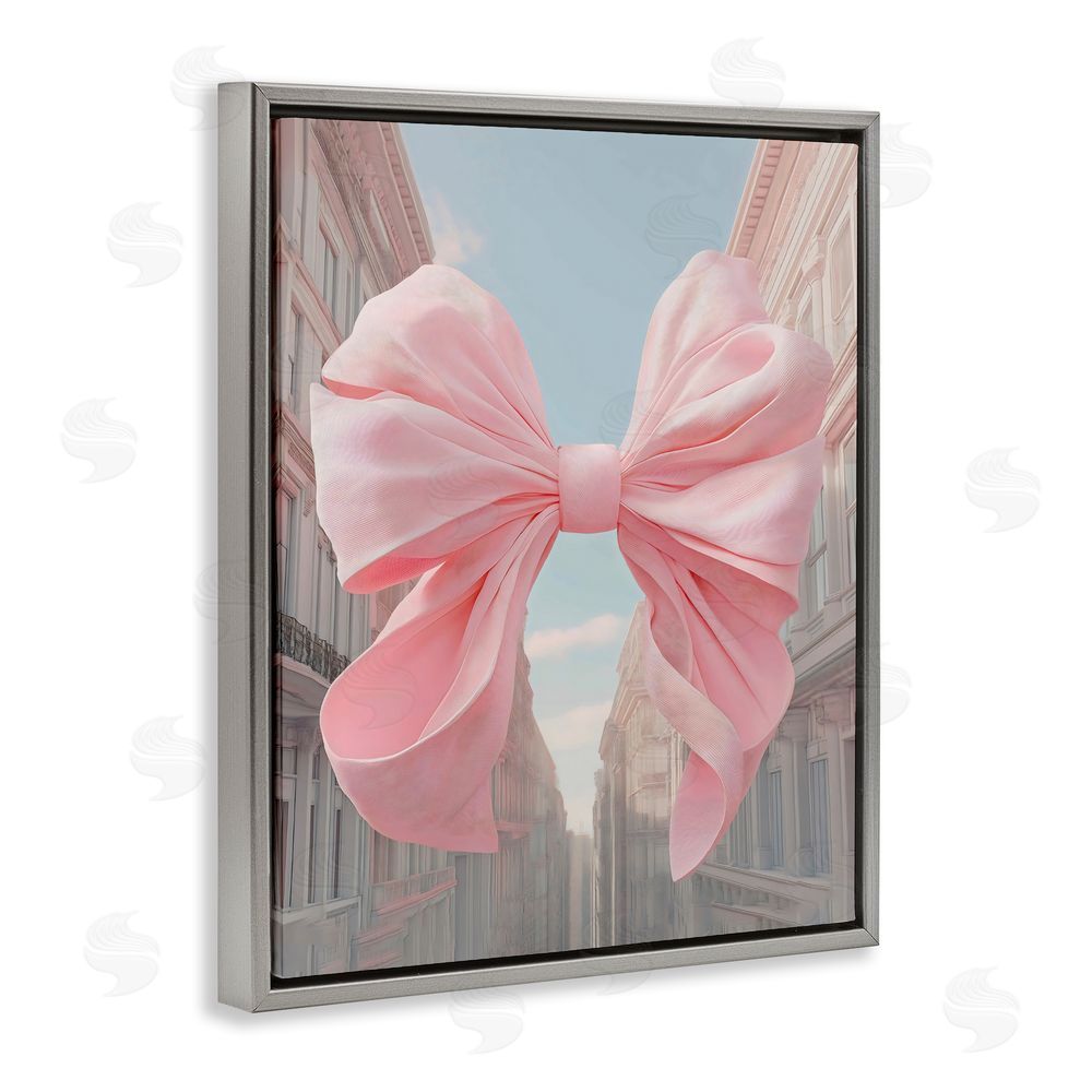 The Prints Vibe Pink Bow over City Street Gray Floating Framed Canvas Wall Art