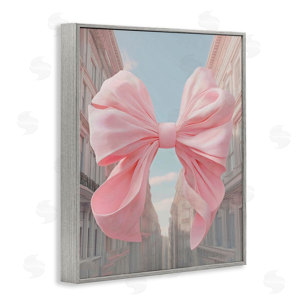The Prints Vibe Pink Bow over City Street Gray Framed Giclee Wall Art