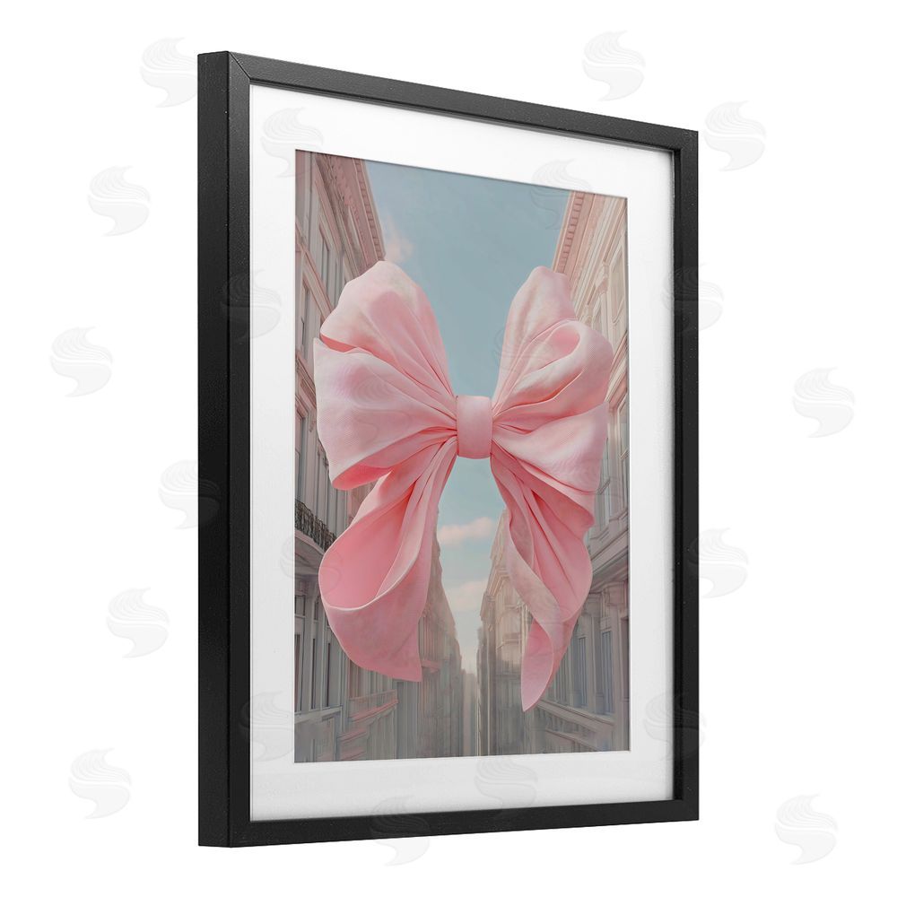 The Prints Vibe Pink Bow over City Street Black Framed Print Under Glass Wall Art