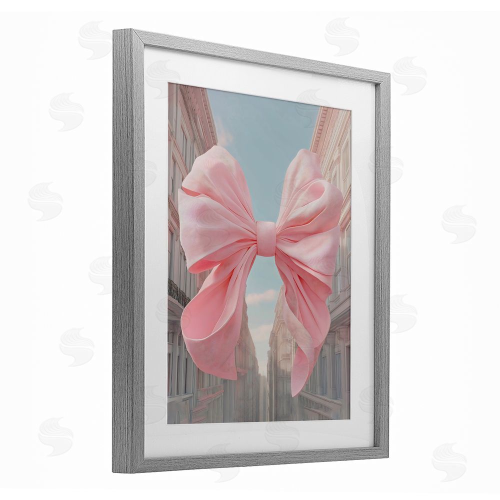 The Prints Vibe Pink Bow over City Street Gray Framed Print Under Glass Wall Art