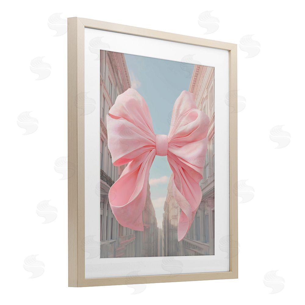 The Prints Vibe Pink Bow over City Street Brown Framed Print Under Glass Wall Art