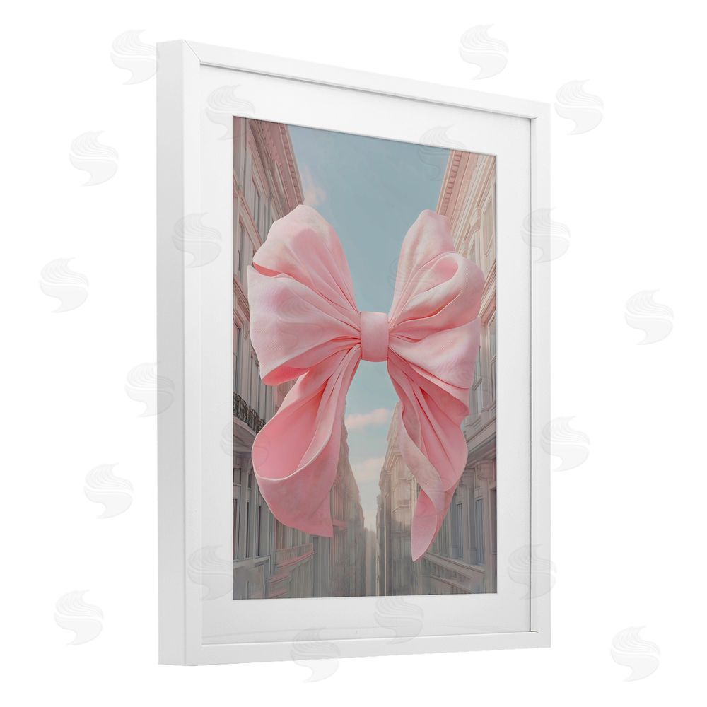 The Prints Vibe Pink Bow over City Street White Framed Print Under Glass Wall Art