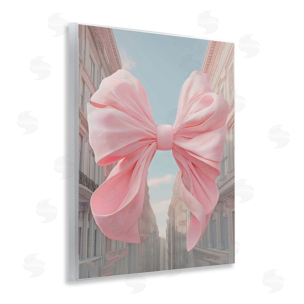 The Prints Vibe Pink Bow over City Street Wall Plaque Home Decor Art Print