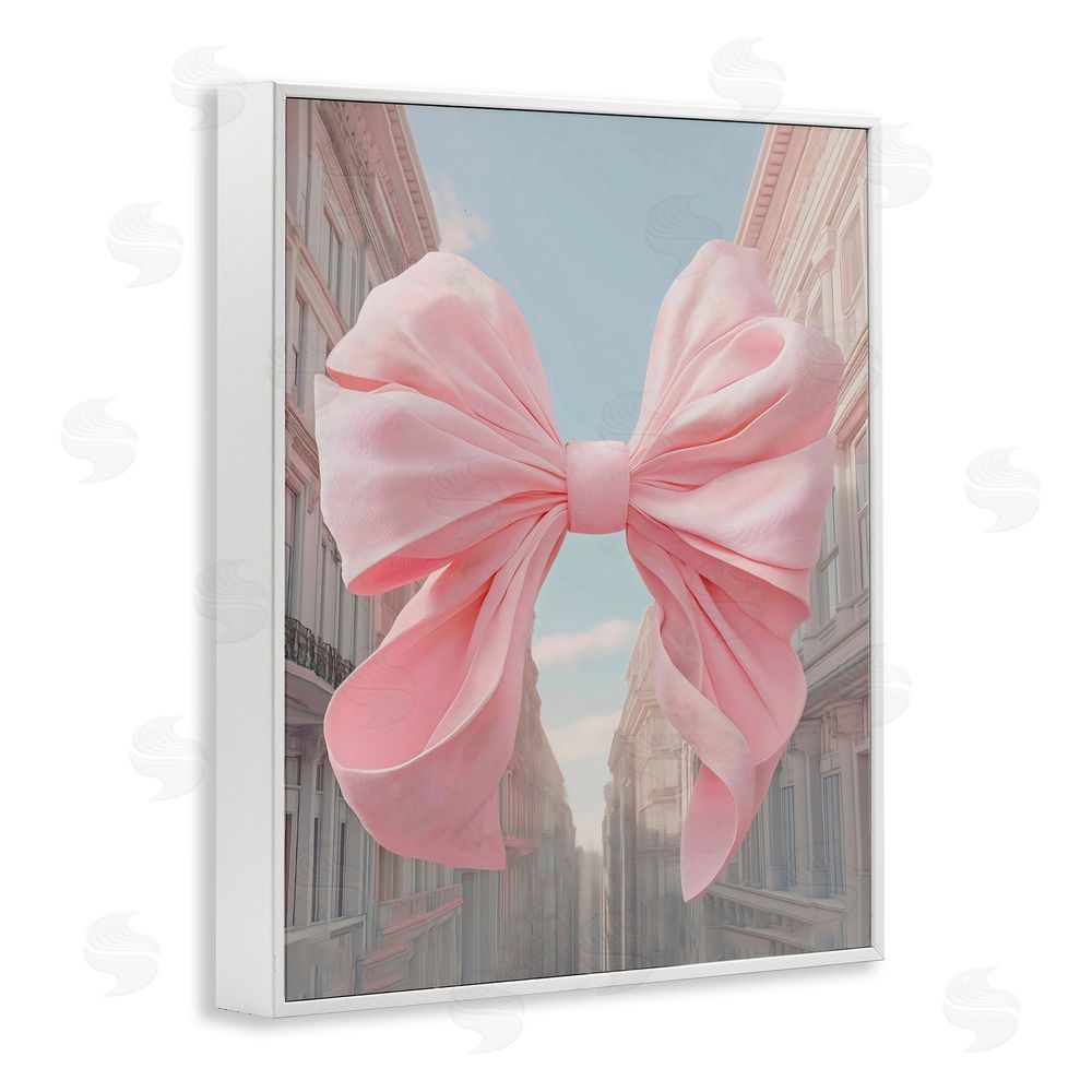 The Prints Vibe Pink Bow over City Street White Framed Giclee Wall Art