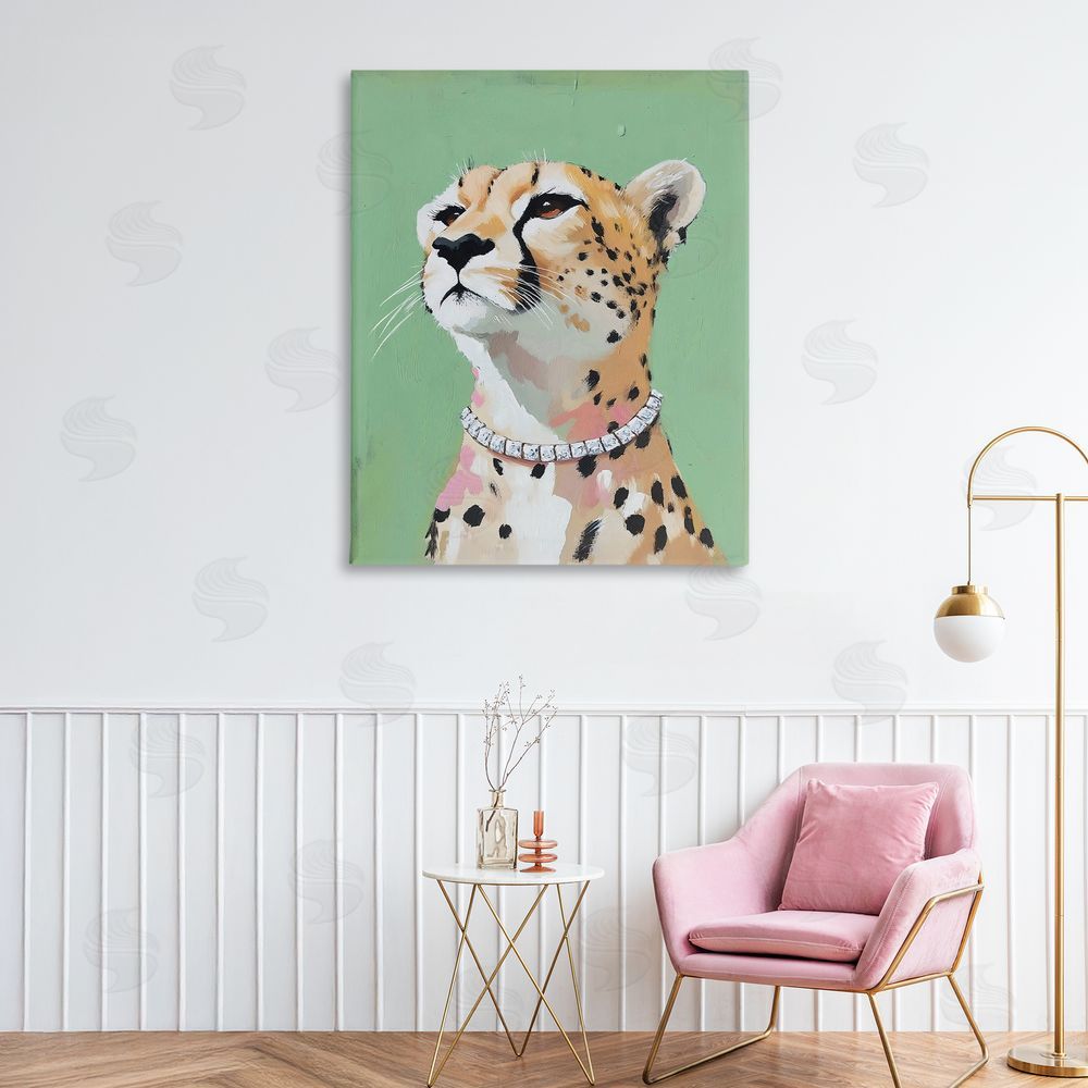 The Prints Vibe Glam Cheetah with Jewels Stretched Canvas Wall Art in Room