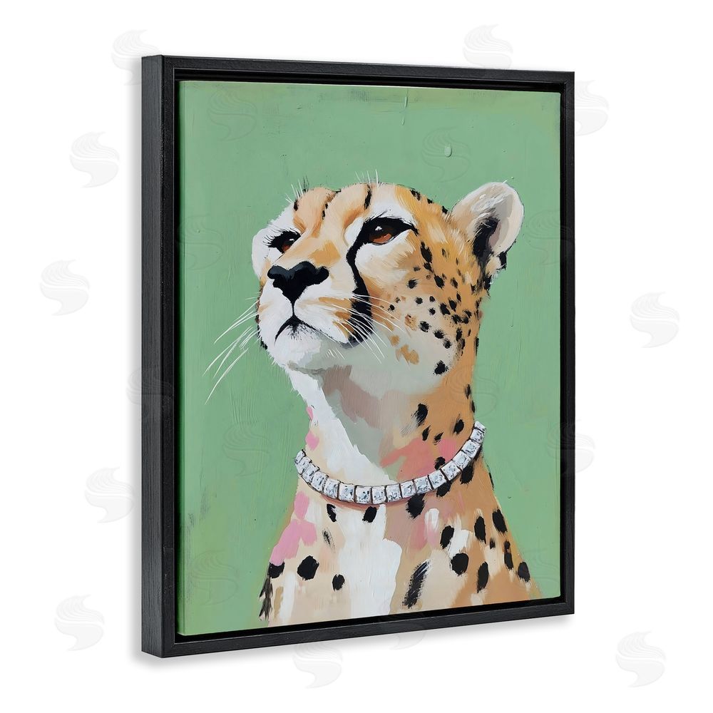 The Prints Vibe Glam Cheetah with Jewels Black Floating Framed Canvas Wall Art