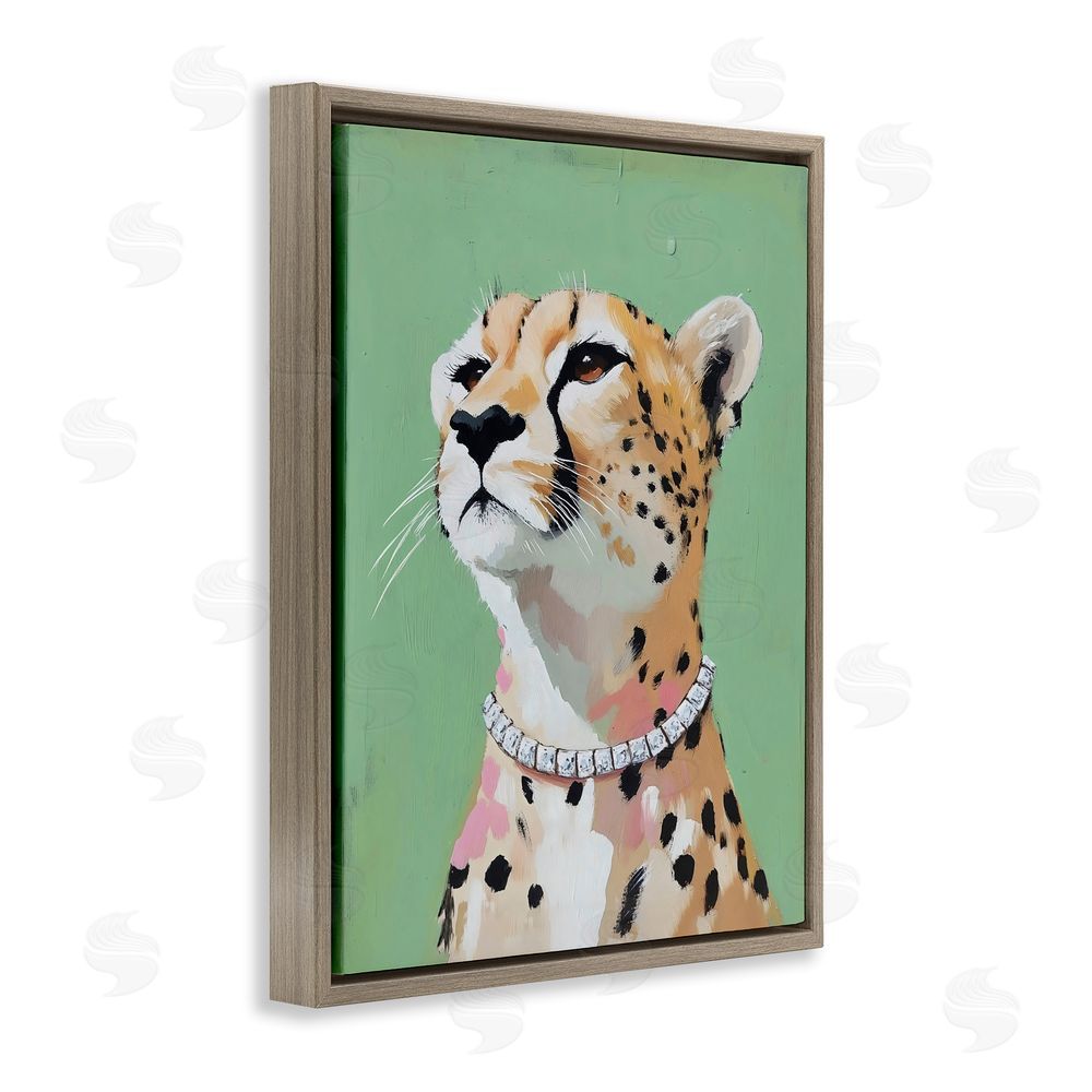 The Prints Vibe Glam Cheetah with Jewels Brown Floating Framed Canvas Wall Art