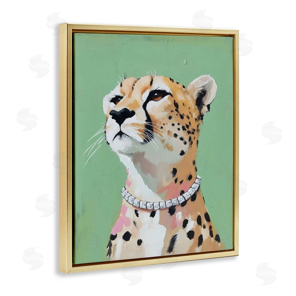 The Prints Vibe Glam Cheetah with Jewels Gold Floating Framed Canvas Wall Art