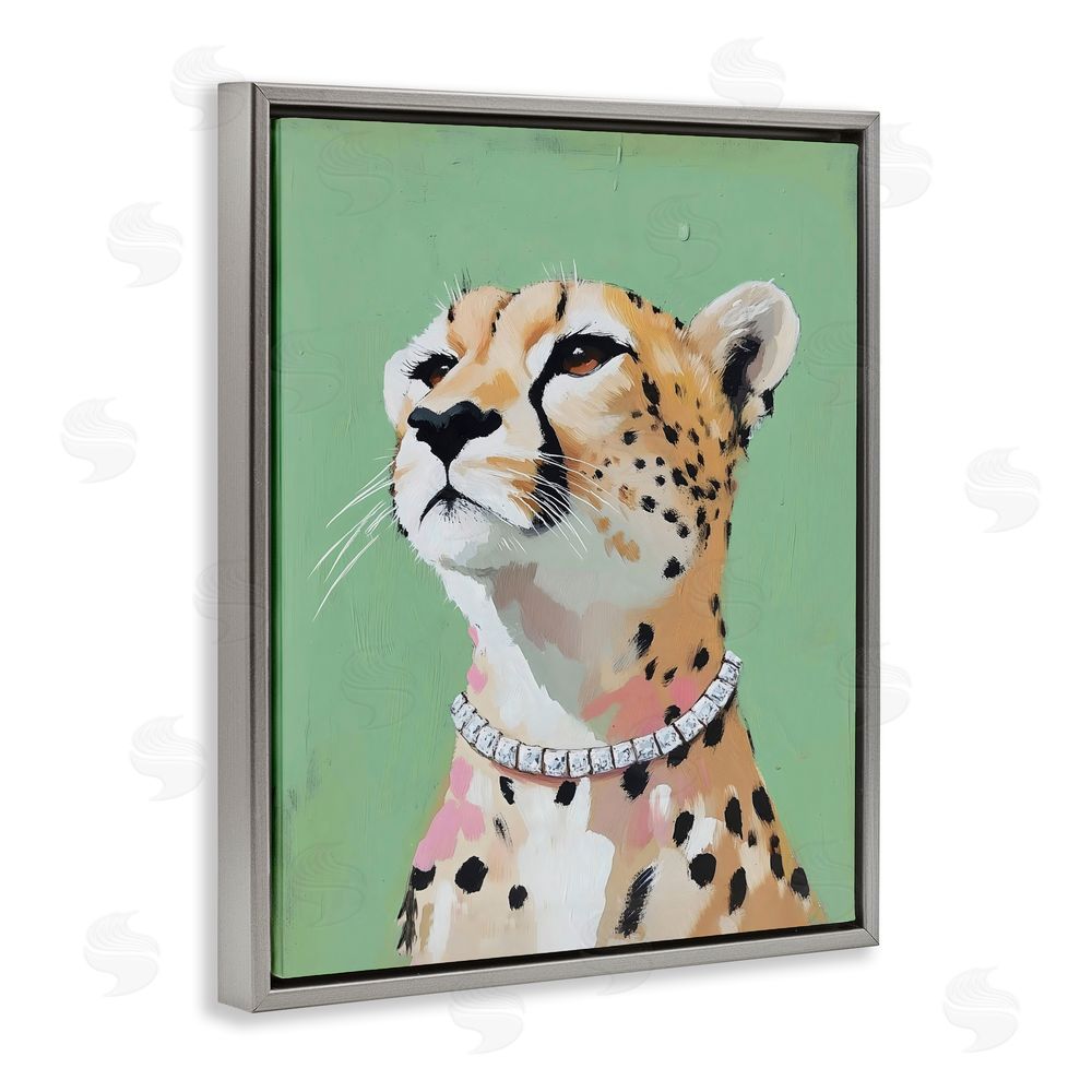 The Prints Vibe Glam Cheetah with Jewels Gray Floating Framed Canvas Wall Art