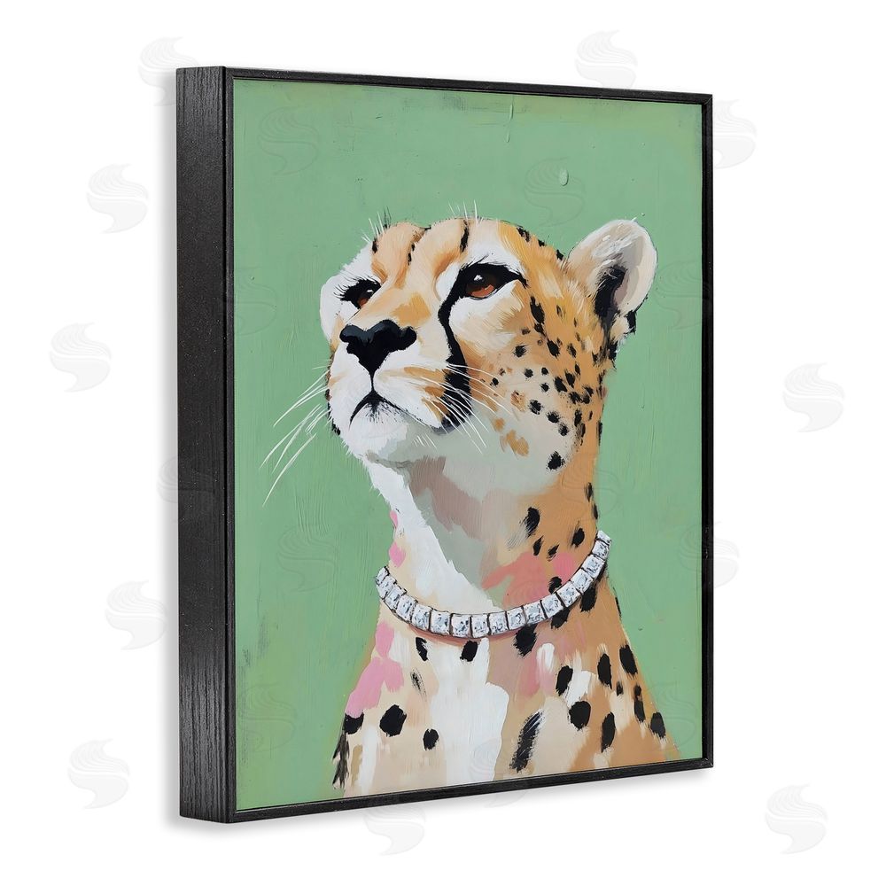 The Prints Vibe Glam Cheetah with Jewels Black Framed Giclee Wall Art