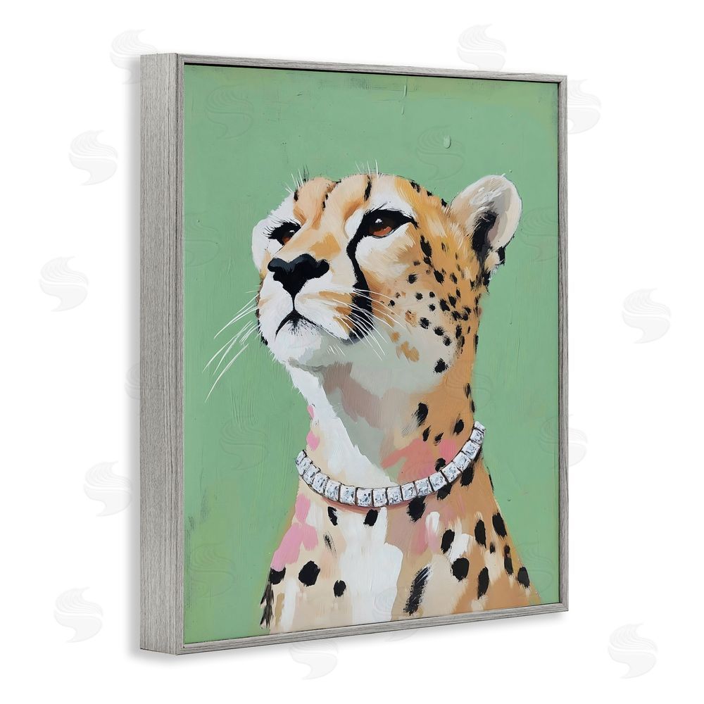 The Prints Vibe Glam Cheetah with Jewels Gray Framed Giclee Wall Art