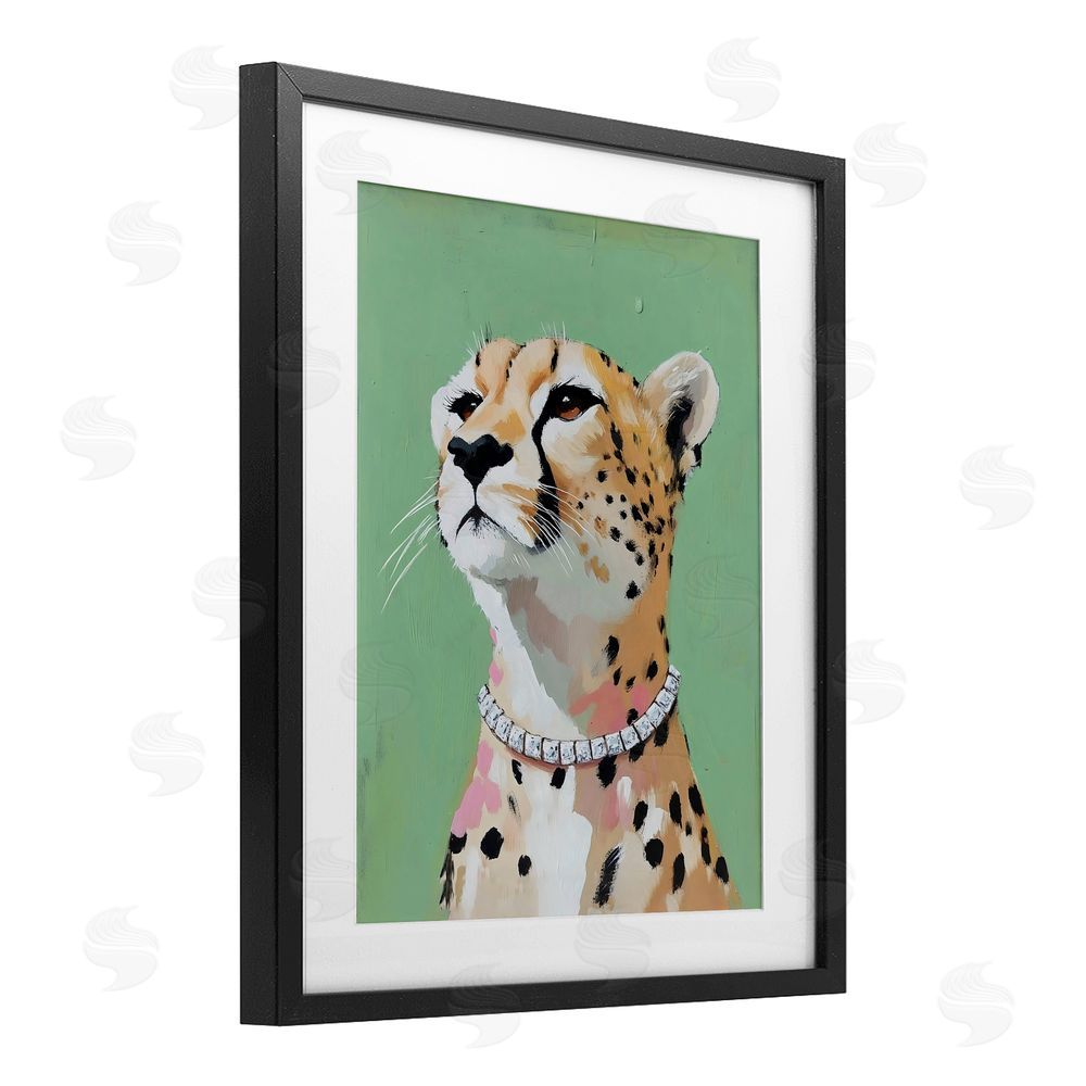 The Prints Vibe Glam Cheetah with Jewels Black Framed Print Under Glass Wall Art