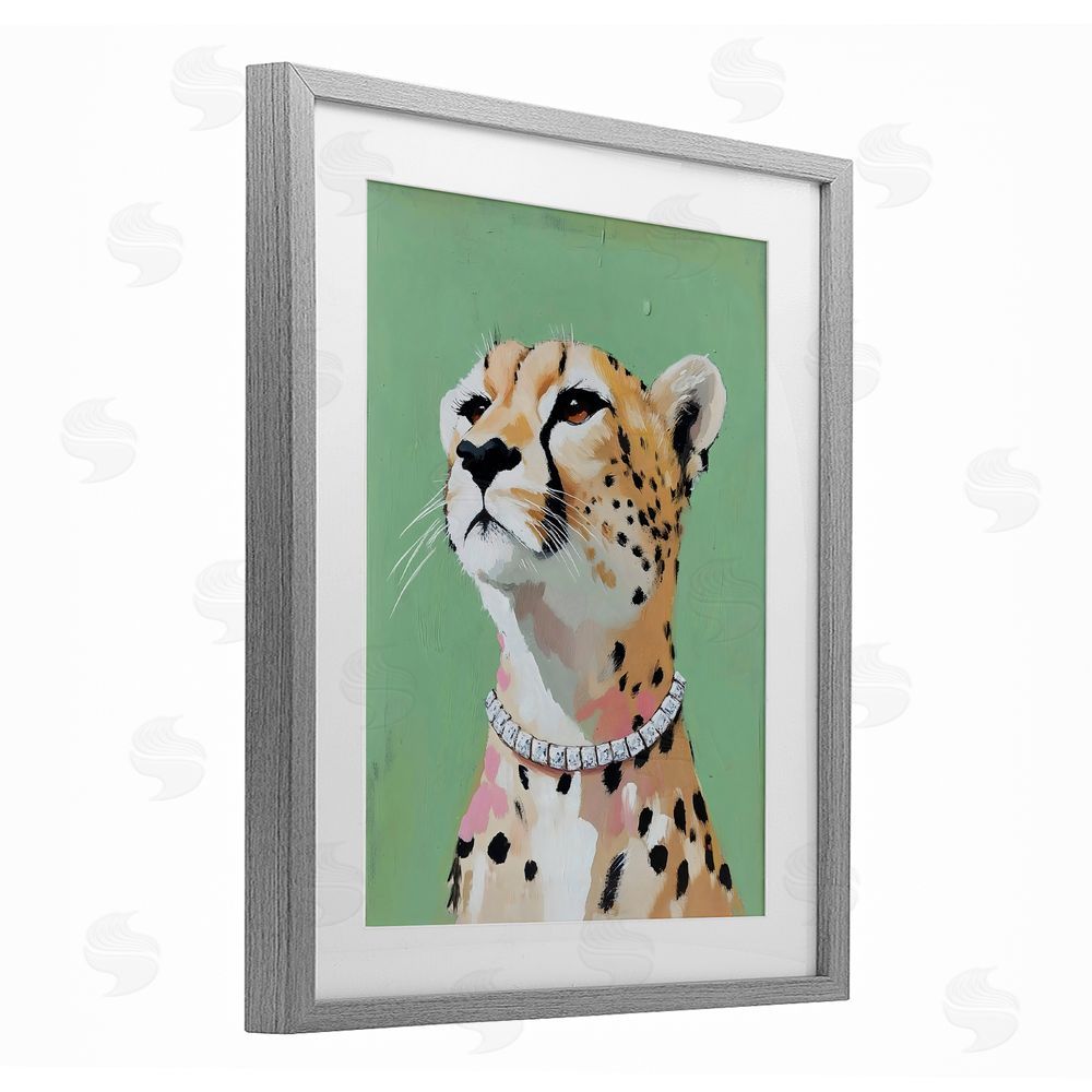 The Prints Vibe Glam Cheetah with Jewels Gray Framed Print Under Glass Wall Art