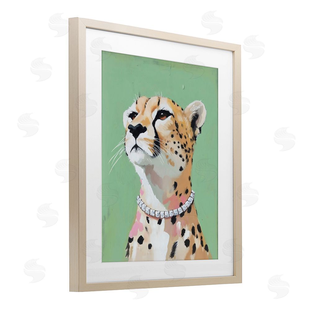 The Prints Vibe Glam Cheetah with Jewels Brown Framed Print Under Glass Wall Art